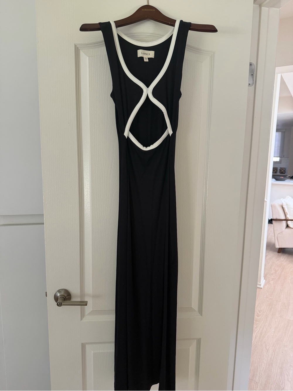l*space Black Ribbed V-Neck Dress with White Trim